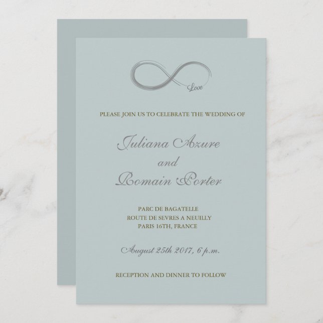Infinity sign turquoise grey minimalist Wedding Invitation (Front/Back)