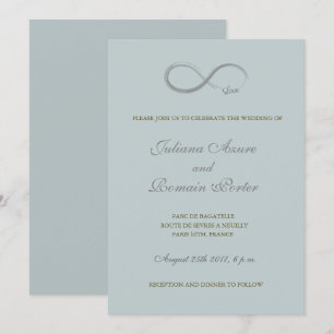Infinity sign turquoise grey minimalist Wedding Invitation
