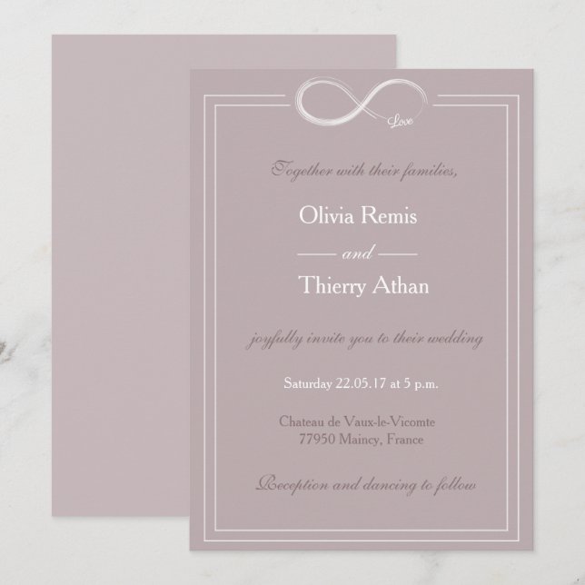 Infinity sign unique blush grey white wedding invitation (Front/Back)