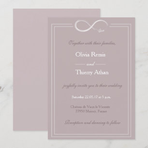 Infinity sign unique blush grey white wedding invitation