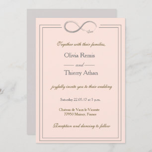 Infinity sign unique coral pink gold grey wedding invitation