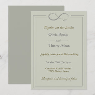 Infinity sign unique olive green gold grey wedding invitation