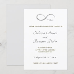Infinity sign unique pure white gold grey wedding invitation