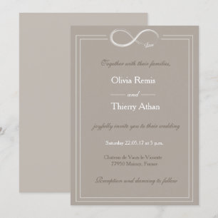 Infinity sign unique taupe grey white wedding invitation