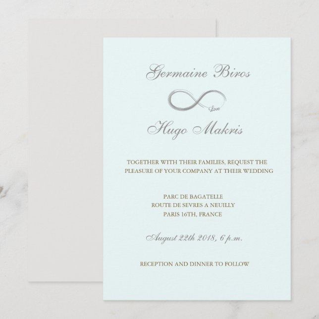 Infinity symbol aqua grey gold elegant wedding invitation (Front/Back)
