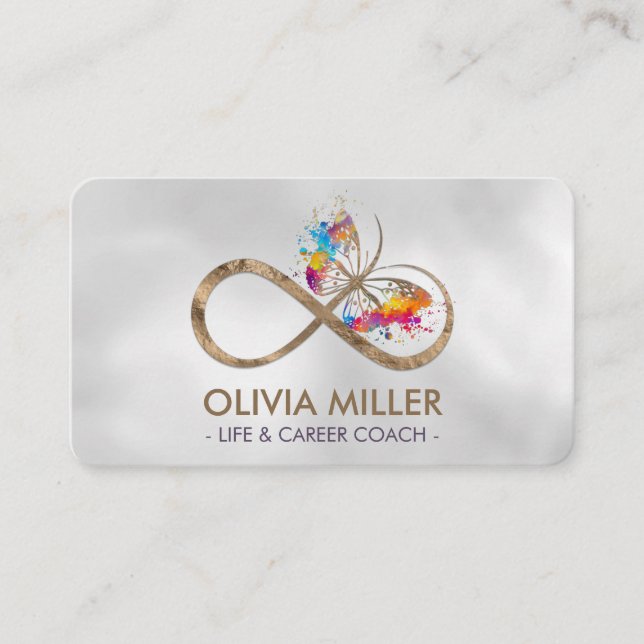 Infinity Symbol Butterfly Colour Splatter Business Card (Front)