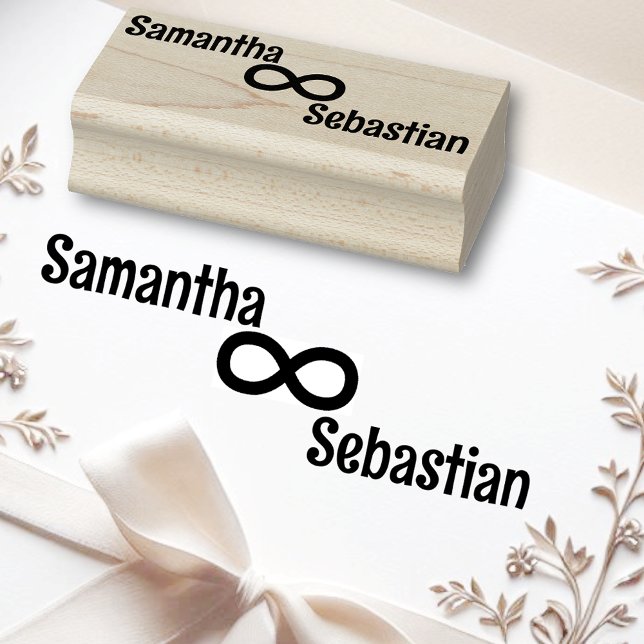 Infinity Symbol Cute Simple Personalised Two Names Rubber Stamp (Creator Uploaded)