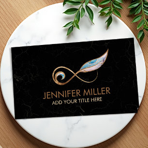 Infinity Symbol Feather - Gold and Ink Pastels Business Card