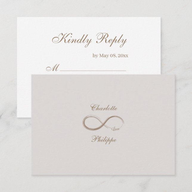 Infinity symbol Gold White Grey wedding RSVP Invitation (Front/Back)