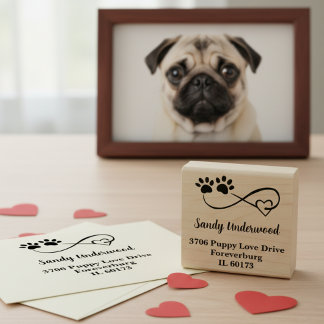 Infinity Symbol Heart & Paws Return Address Stamp