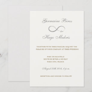 Infinity symbol ivory grey gold elegant wedding invitation