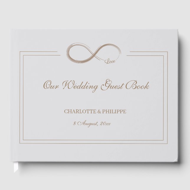 Infinity Symbol Light Grey Gold Wedding Guest Book (Front)