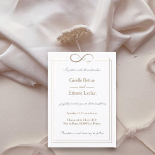 Infinity Symbol Monogram White Grey Gold Wedding Invitation