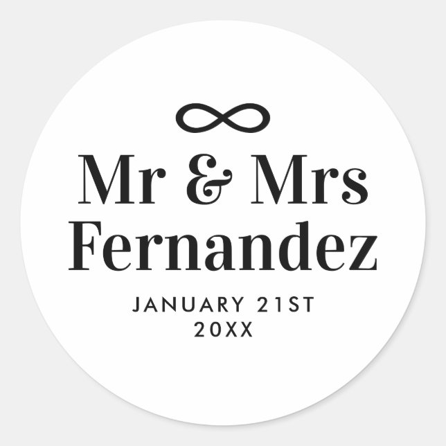 Infinity symbol mr and mrs wedding thank you classic round sticker (Front)