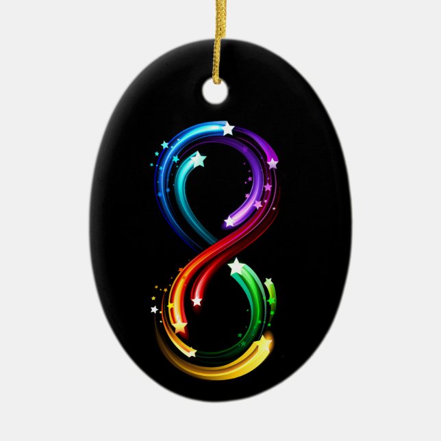 Infinity symbol of rainbow comets ceramic tree decoration (Front)