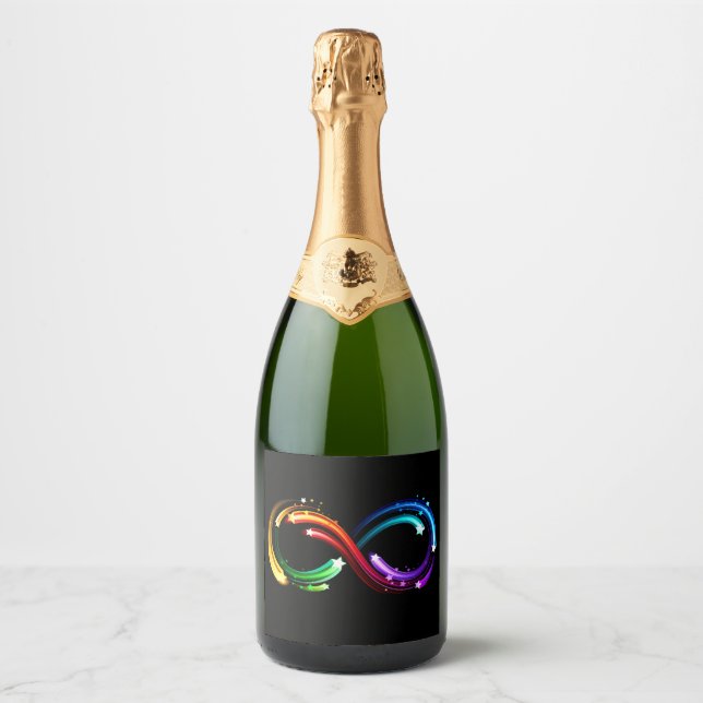 Infinity symbol of rainbow comets sparkling wine label (Front)