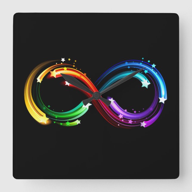 Infinity symbol of rainbow comets square wall clock (Front)