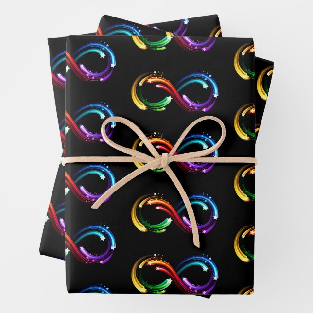 Infinity symbol of rainbow comets wrapping paper sheet (In situ)