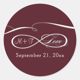 Infinity Symbol Sign Script Love Burgundy Wedding Classic Round Sticker