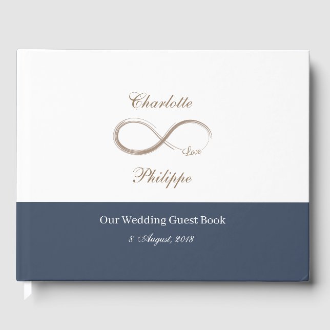 Infinity Symbol White Blue minimalist Wedding Gues Guest Book (Front)