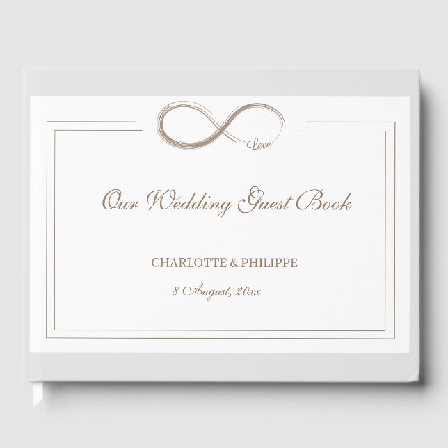 Infinity Symbol White Grey Gold Elegant Wedding Guest Book (Front)