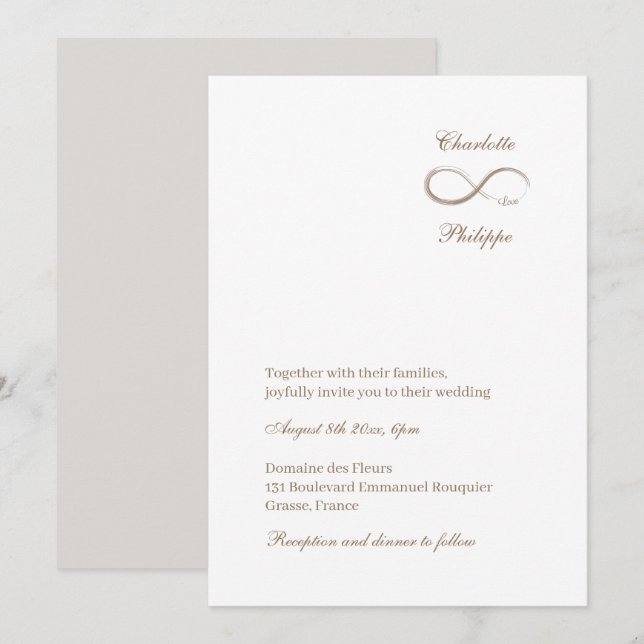 Infinity Symbol White Grey Gold Elegant Wedding Invitation (Front/Back)
