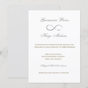 Infinity symbol white grey gold elegant wedding invitation