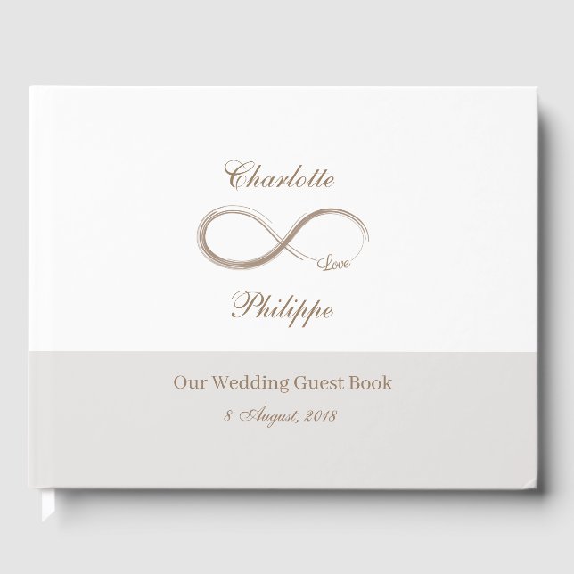Infinity Symbol White Grey minimalist Wedding Guest Book (Front)