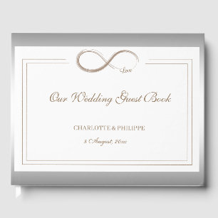 Infinity Symbol White Silver Gold Elegant Wedding Guest Book