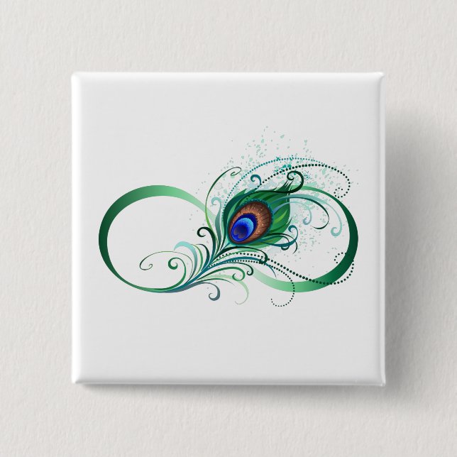 Infinity Symbol with Peacock Feather 15 Cm Square Badge (Front)