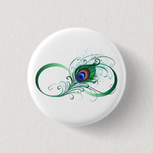 Infinity Symbol with Peacock Feather 3 Cm Round Badge