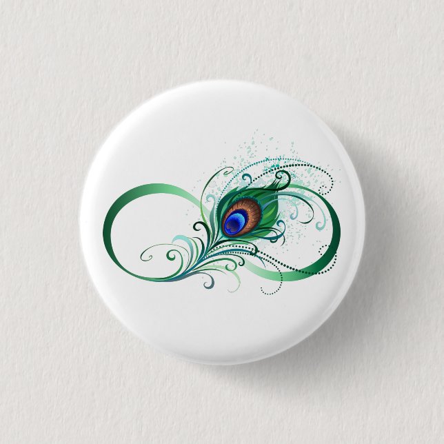 Infinity Symbol with Peacock Feather 3 Cm Round Badge (Front)
