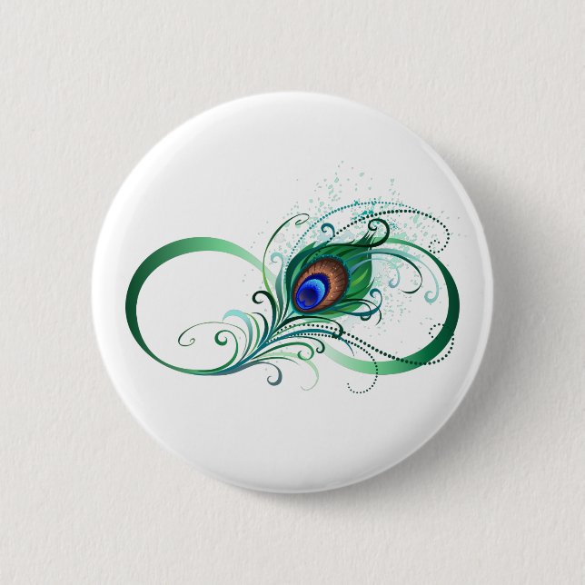 Infinity Symbol with Peacock Feather 6 Cm Round Badge (Front)