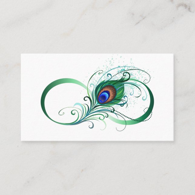 Infinity Symbol with Peacock Feather Calling Card (Front)
