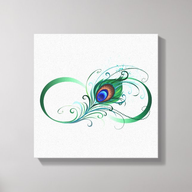 Infinity Symbol with Peacock Feather Canvas Print (Front)