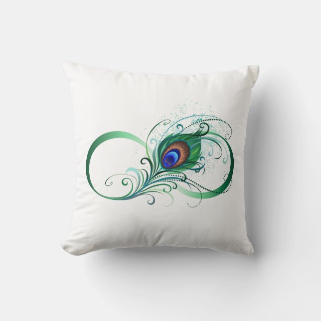 Infinity Symbol with Peacock Feather Cushion (Front)