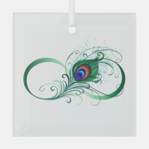 Infinity Symbol with Peacock Feather Glass Tree Decoration