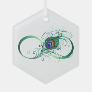 Infinity Symbol with Peacock Feather Glass Tree Decoration