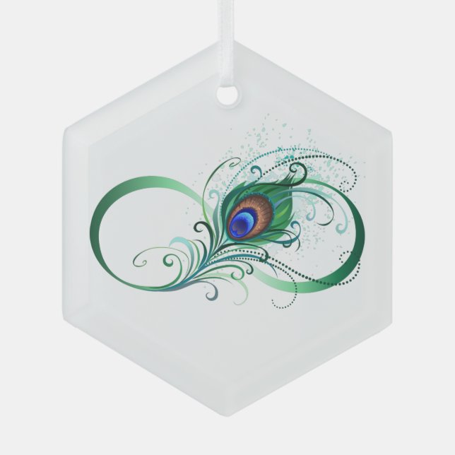 Infinity Symbol with Peacock Feather Glass Tree Decoration (Front)