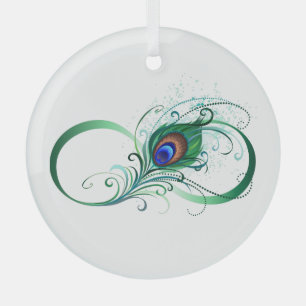 Infinity Symbol with Peacock Feather Glass Tree Decoration