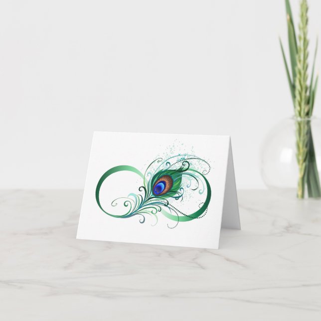 Infinity Symbol with Peacock Feather Invitation (Front)