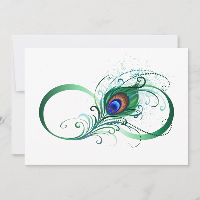 Infinity Symbol with Peacock Feather Invitation (Front)