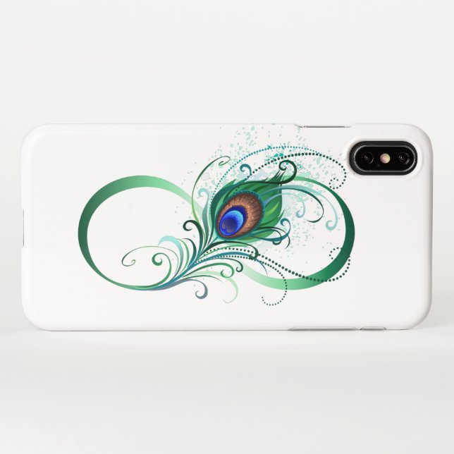 Infinity Symbol with Peacock Feather iPhone Case (Back Horizontal)