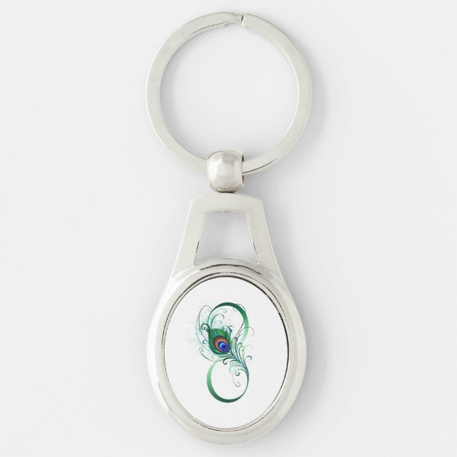 Infinity Symbol with Peacock Feather Key Ring (Front)
