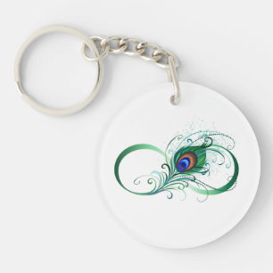 Infinity Symbol with Peacock Feather Key Ring