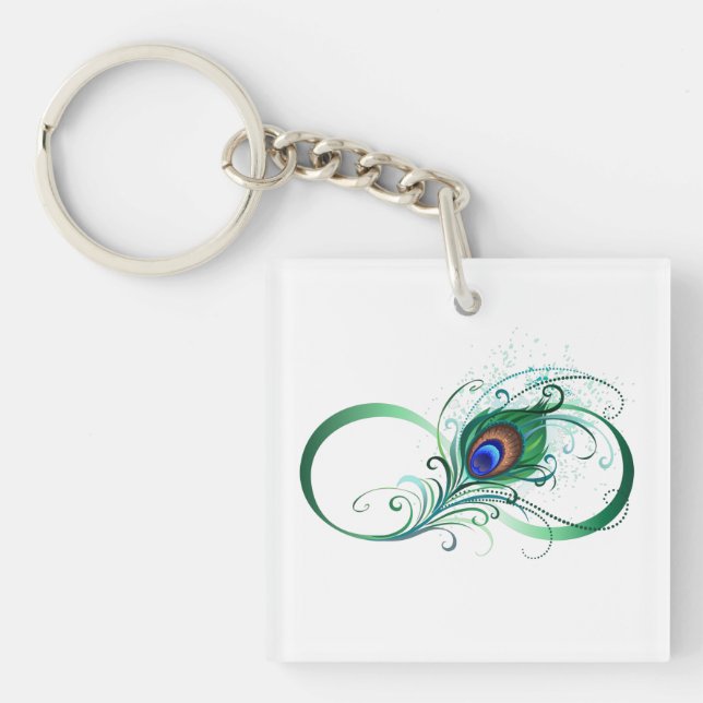 Infinity Symbol with Peacock Feather Key Ring (Front)