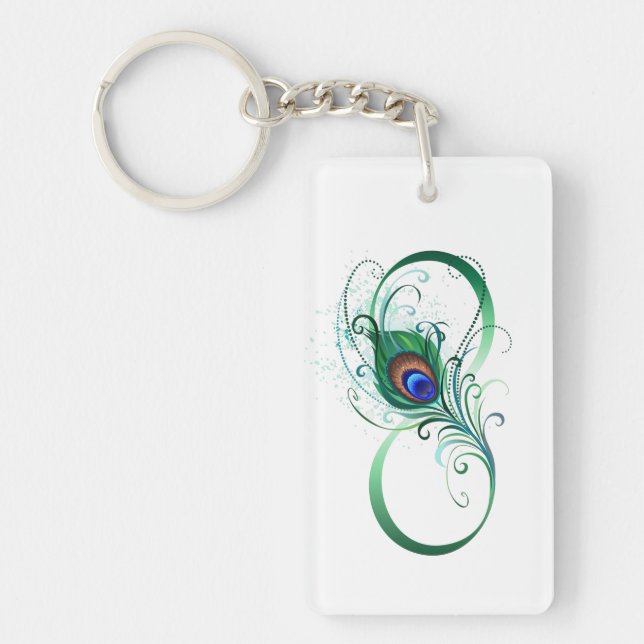 Infinity Symbol with Peacock Feather Key Ring (Front)