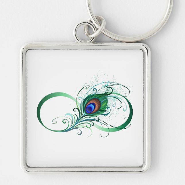 Infinity Symbol with Peacock Feather Key Ring (Front)