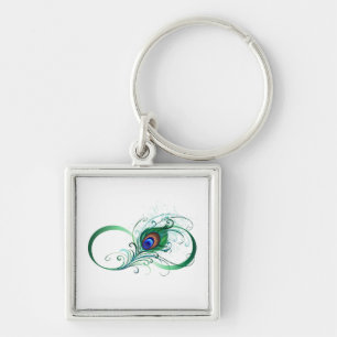 Infinity Symbol with Peacock Feather Key Ring