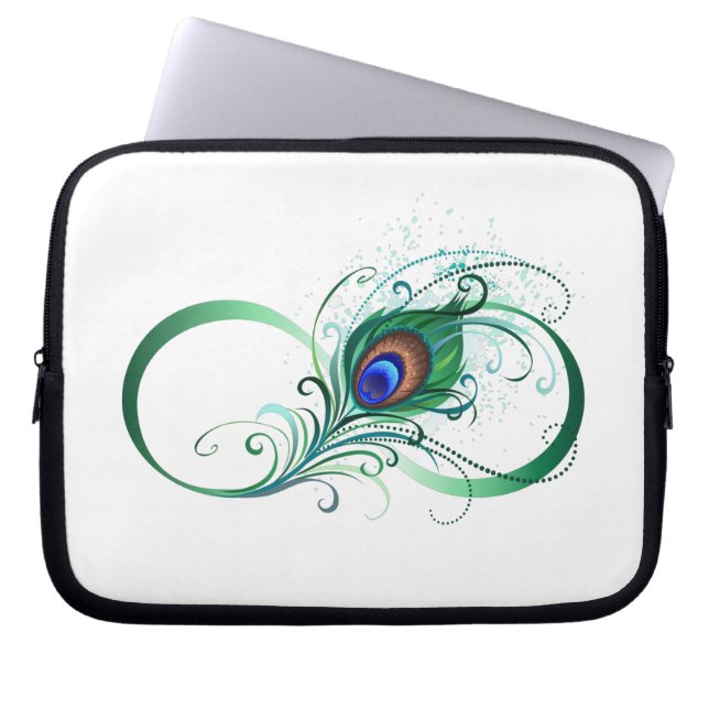 Infinity Symbol with Peacock Feather Laptop Sleeve (Front)
